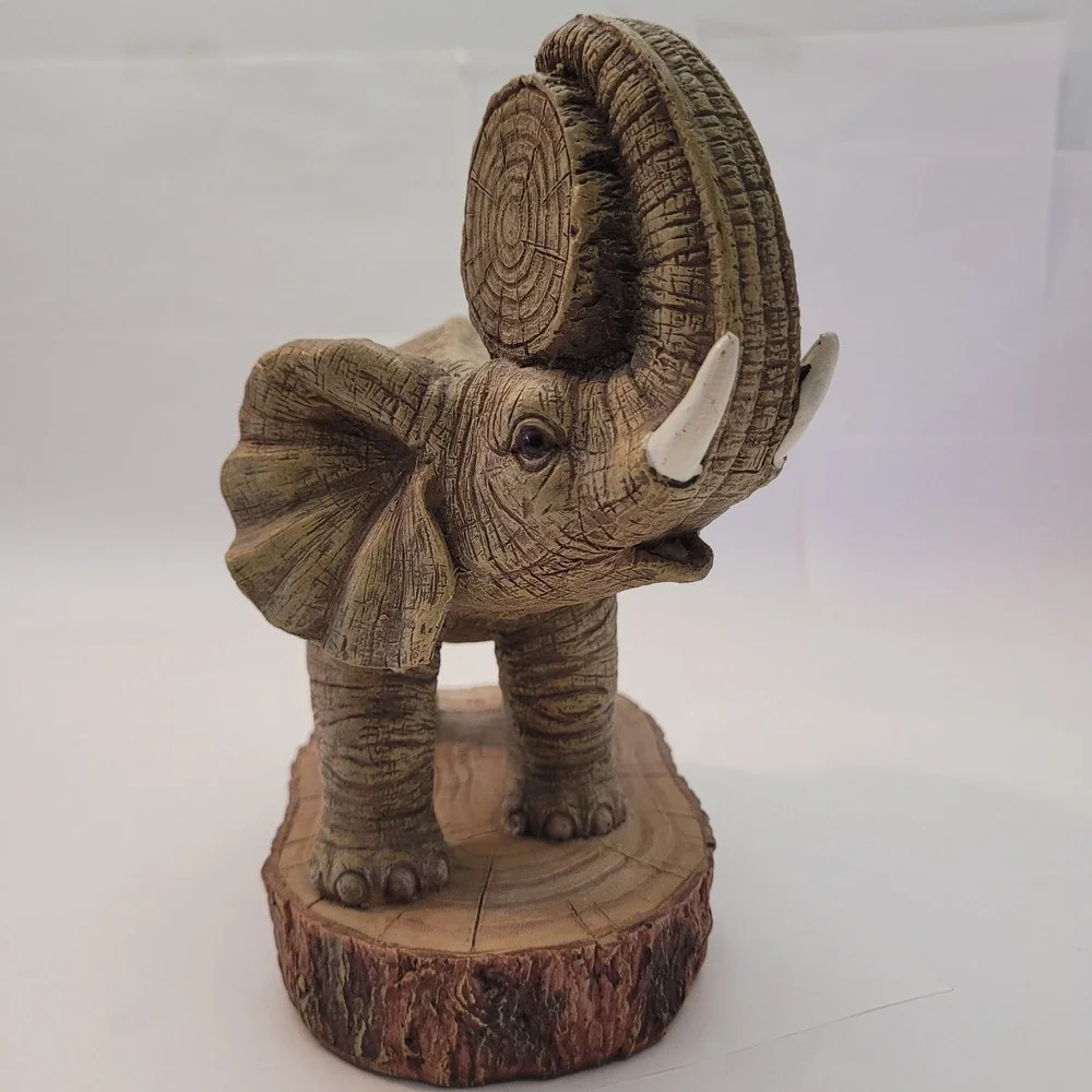 W.F. Elephant Figurine Desk Clock Adult Quartz Wildlife Resin Decor